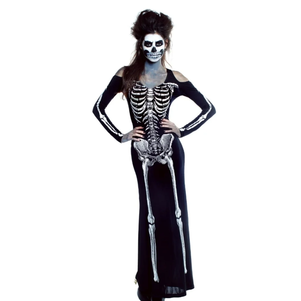 Women's Bone Appétit Skeleton Long Dress Costume - Picture 2 of 10